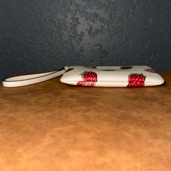 Coach White Strawberry Print Wristlet with Gold Logo - Picture 6 of 8